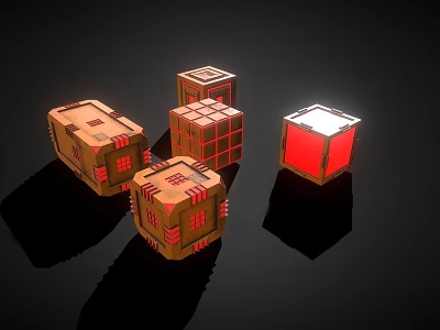 Decorative Ornament Set with Brown Red Cube Decorations Grid Pattern Red Lines Light Shadow 3d model