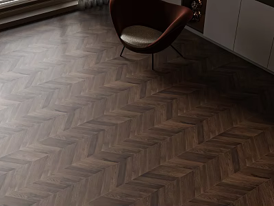 Herringbone Hardwood Flooring In Modern Interior With Chair And Cabinets 3d model