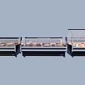 Commercial Refrigerated Display Cases with Various Fresh Meat Products in Retail Store