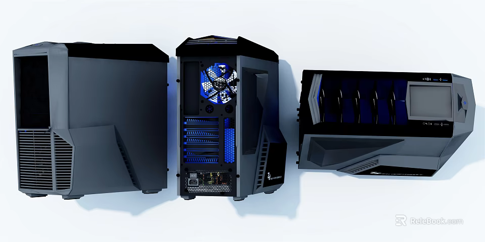 Sleek Gaming Computer Cases With Various Designs LED Lighting And Cooling Fans 3d model