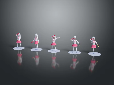 Five Gaming And Film Characters In Pink White Outfits With Different Poses On Base 3d model