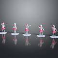 Five Gaming And Film Characters In Pink White Outfits With Different Poses On Base