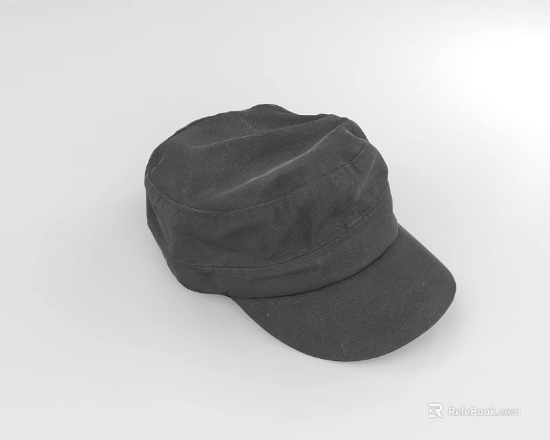 Black Hat with Flat Top Design Made of Soft Cotton Fabric for Casual Daily Wear 3d model 