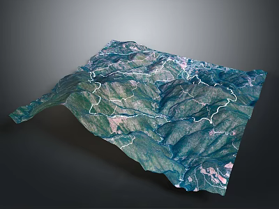 Scenic 3D Mountain Landscape With Green Vegetation And Winding White Paths 3d model