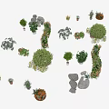 Assorted Green Plants And Flowers With Stone Accents In Garden Arrangement