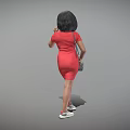Stylish Woman in Red Dress with Black Hat Gray Handbag and White Sneakers