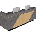 Modern Reception Desk With Marble Countertop And Golden Stripe Decoration And Silver Chairs