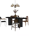 Quiet Ancient Style Dining Table and Chair Combination Ornaments Combination Art Chandelier 3d model