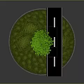Circular Grass Field With Green Tree And Black Road With White Lines
