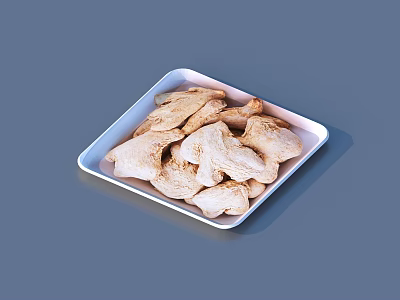 Dried Mushrooms Arranged on White Square Plate for Natural Healthy Snacks 3d model