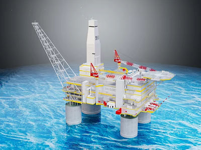 Offshore Oil Drilling Platform With Drilling Rig Crane Support Columns And Ocean Water 3d model