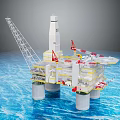 Offshore Oil Drilling Platform With Drilling Rig Crane Support Columns And Ocean Water