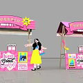 Colorful Pink Plush Handcraft Workshop Stalls With Cartoon Girl Promotional Posters And Decorative Elements