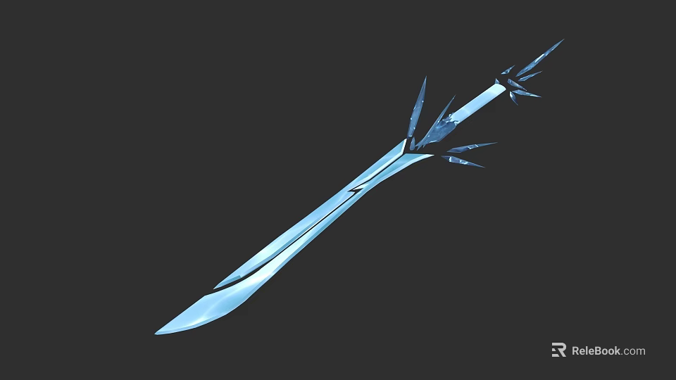 Fantasy Ice Crystal Sword With Spiked Hilt And Shiny Blade Design 3d model 