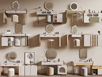 Modern Dressing Table Cream Style Dressing Table Makeup Table Makeup Stool Cosmetics 3d model