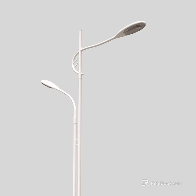 Modern Outdoor Lights with White Curved Arms and Two Lamp Heads for Street Garden Use 3d model 