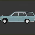 3D Rendered Light Blue Station Wagon on Gray Background with Reflection