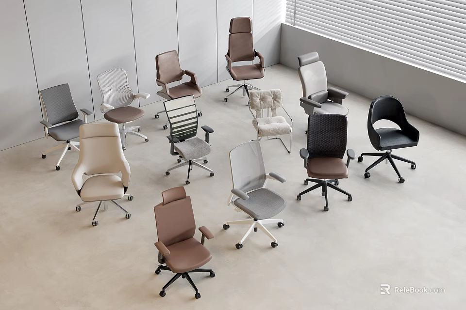 Modern Office Chairs With Various Designs And Comfortable Features For Workspace 3d model 