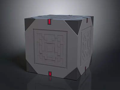 Gray Cube With Intricate Geometric Patterns And Red Corner Accents Design 3d model