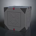 Gray Cube With Intricate Geometric Patterns And Red Corner Accents Design