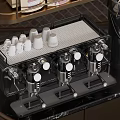 Green Gradient Bar Counter With Hanging Shelves Bottles Cups And Brown Bar Stools