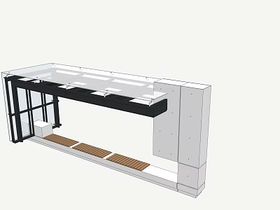 Modern Bar Counter Design With Glass Top Black Frame Wooden Slats And White Structure 3d model