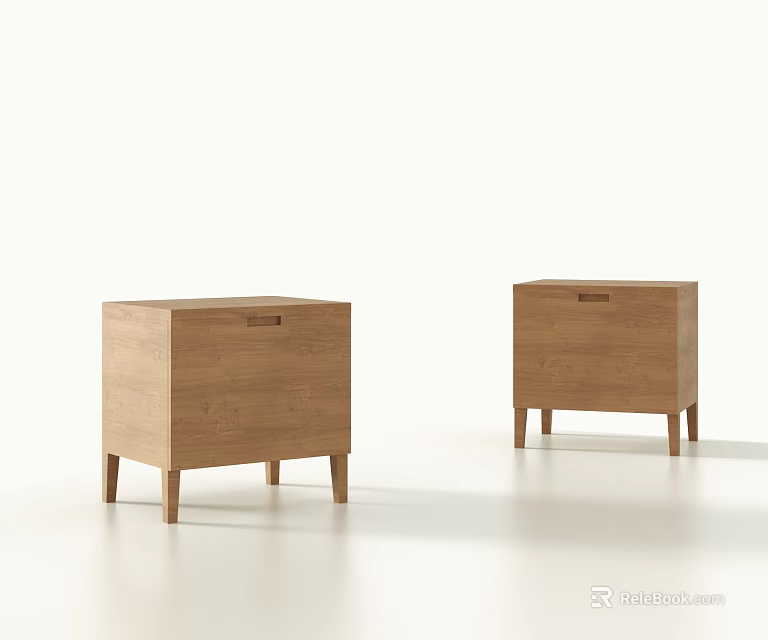 Modern Minimalist Wooden Bedside Tables With Drawer Design And Slim Legs 3d model 