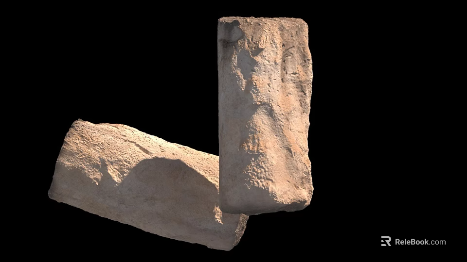 Natural Stone And Wood Decorative Blocks With Rough Surface Texture 3d model 