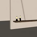 Warm Lit Candle Lamps On Rustic Wooden Shelf For Home Interior Decor
