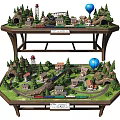Detailed Commercial Equipment Model Train Set With Village Tunnels And Hot Air Balloon