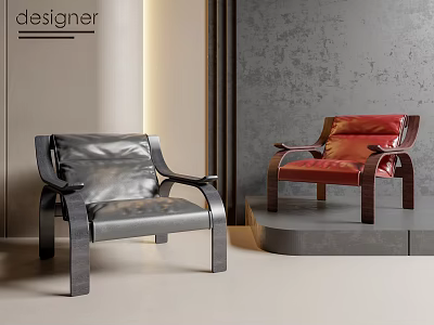 Designer Leisure Chairs With Black And Red Leather Upholstery And Modern Frames 3d model