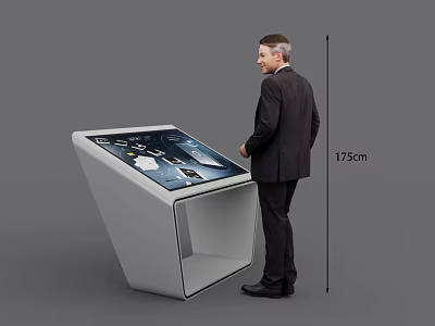 Modern Interactive Touchscreen Kiosk With Man Standing Next To 175cm Height Design 3d model