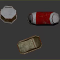Household Metal Containers Featuring Open Tin Can And Curved Red Canister