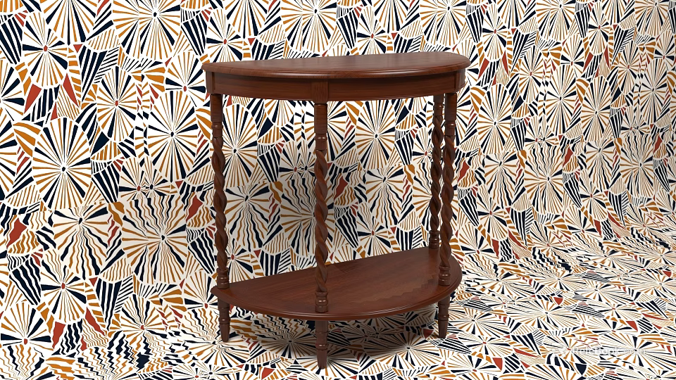 Wooden Console Table With Carved Legs And Patterned Backdrop Design 3d model