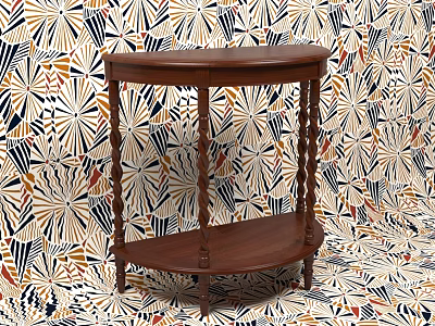 Wooden Console Table With Carved Legs And Patterned Backdrop Design 3d model