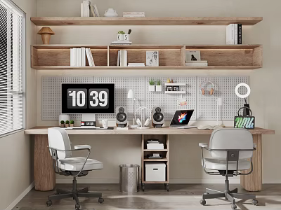 Entertainment Room Setup With Desk Office Chairs Shelves And Electronics 3d model
