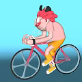 Game Character With Pink Curly Hair Black Cap Riding Pink Bicycle On Light Blue Background