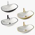 Oval Countertop Washbasins in Black White Gold and Marble with Golden Faucets