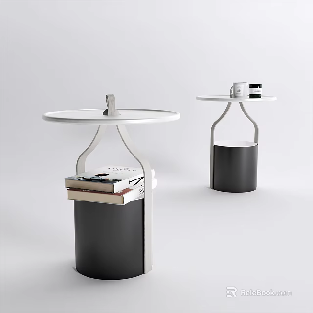 Modern Side Table with Round Top Metal Frame Storage and Decorative Books 3d model