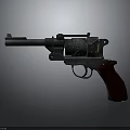 Vintage Revolver With Detailed Engraved Metal Barrel And Red Wooden Grip