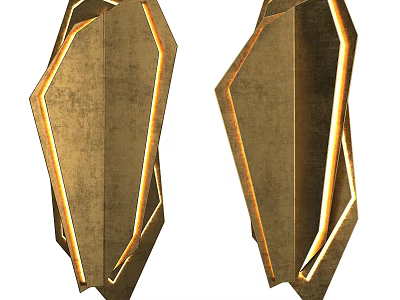 Two Golden Metallic Geometric Decorative Objects With Illuminated Edge Lines 3d model