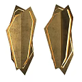 Two Golden Metallic Geometric Decorative Objects With Illuminated Edge Lines