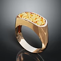 Luxury Gold Ring With Oval Yellow Gemstone And Textured Geometric Band Design