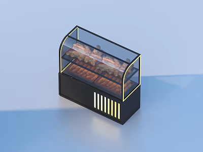 Glass Display Case For Bakery With Fresh Bread And Illuminated Interior 3d model