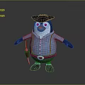 Cartoon Penguin Character Wearing Blue Outfit With Hat Belt And Gun