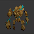 Mythical Stone Creature With Blue Glowing Appendages And Rock Formation Structure