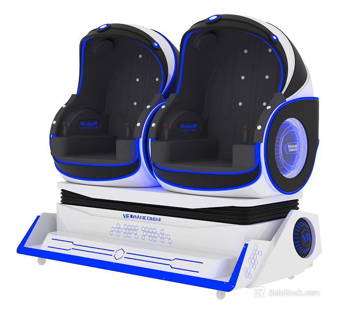 Universal Cinema VR Seats With Blue Lighting And White Black Design 3d model