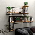 Modern Wall Mounted Storage Shelves With Wooden Metal Frames Plants Decor And Books