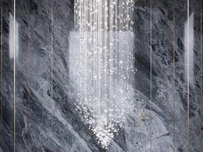 Shiny Crystal Pendant Decoration With Hanging Small Crystals Against Gray Textured Wall 3d model