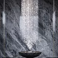 Shiny Crystal Pendant Decoration With Hanging Small Crystals Against Gray Textured Wall
